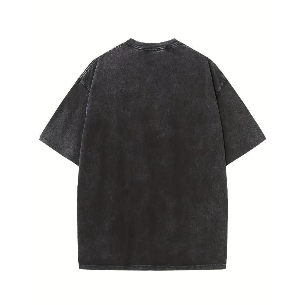 Cartoon Letter Print Summer Unisex Trendy Shoulder Sleeve High Quality Thickened Heavyweight Oversized Boutique Old Pure