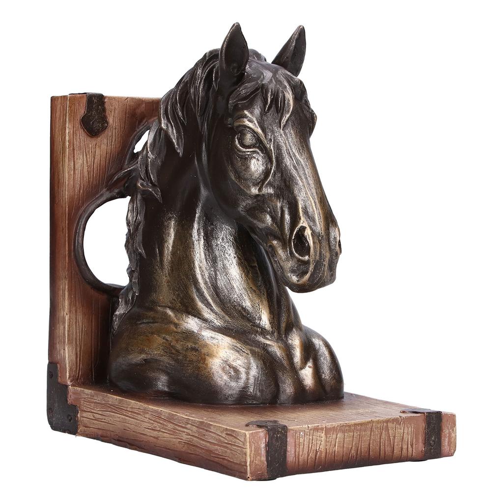 Wielofunkcyjna rzeźba głowy konia, żywiczne podpórki do książek z koniem do domu, biura, salonuBS20900 Brązowy koń
