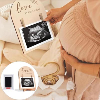 Ultrazvukový fotorámeček Stolní dekorace Dřevěný rámeček na ultrazvukové foto miminka Ozdoba Těhotenství