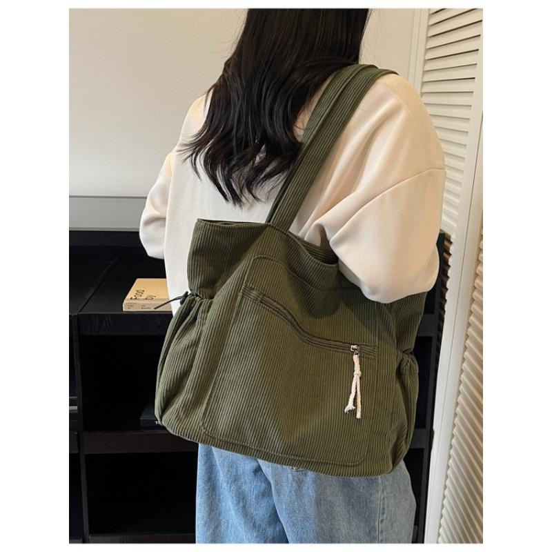 Vintage Corduroy Tote Bag for Women Large Capacity Shoulder Bag Casual Handbag College School Shopping Travel Tote Bag