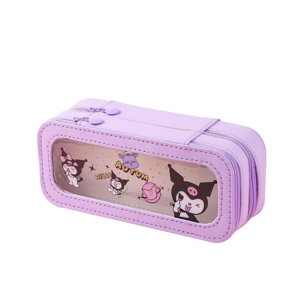 Kuromi Hello Kitty Melody Cinnamoroll Transparente doppelwandige Federtasche für Kinder und Schüler