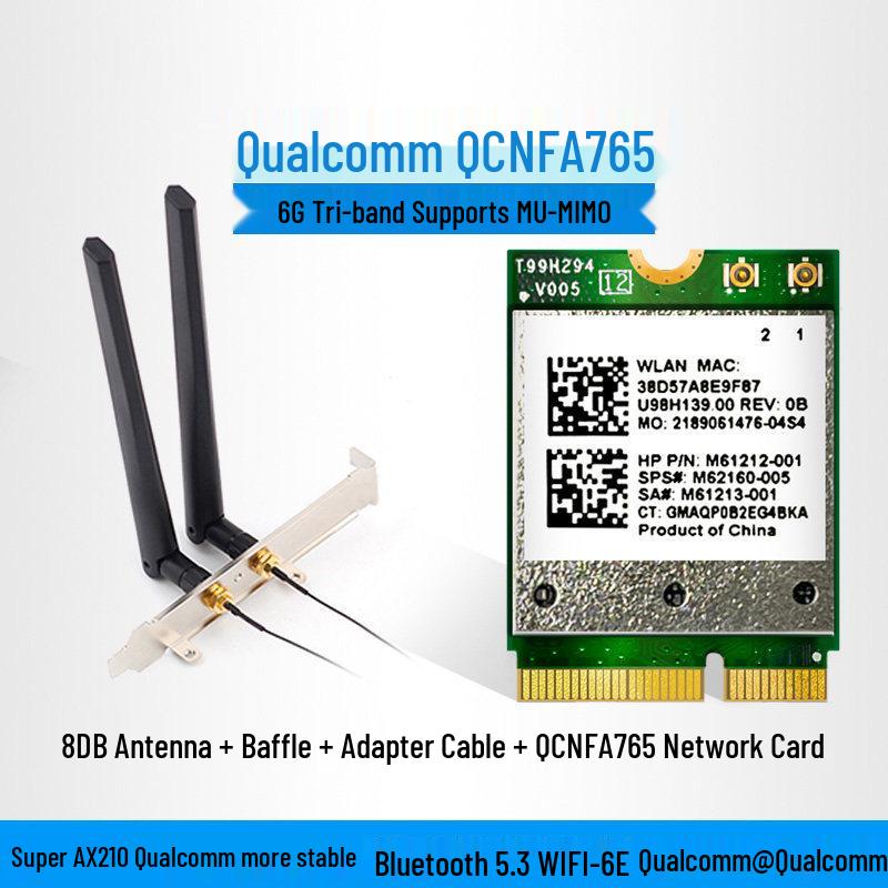 Qualcomm QCNFA765 WiFi 6E Network Card with Bluetooth 5.3 for Laptops & Desktops (Dual-Band 5G, Ultra AX210).