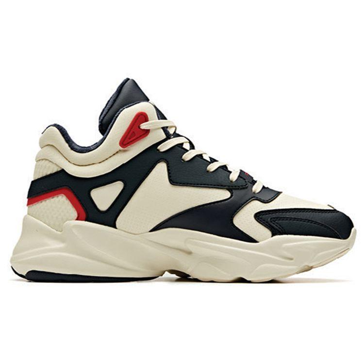 Anta Lifestyle Series Fabric Synthetic Leather Shock Absorbing Non-Slip Wear-Resistant Mid-Top Dad Shoes Women Sneakers White Black Red 12948985-2