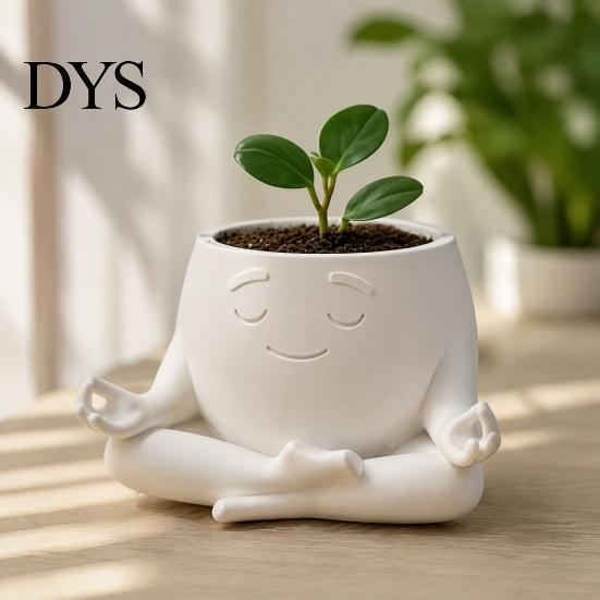 Desktop Decorative Flower Pot Sit In Meditation Planter, Cute Zen Pot, 3D Printed Small Creative Plant for Windowsill Figure Succulents Cacti,