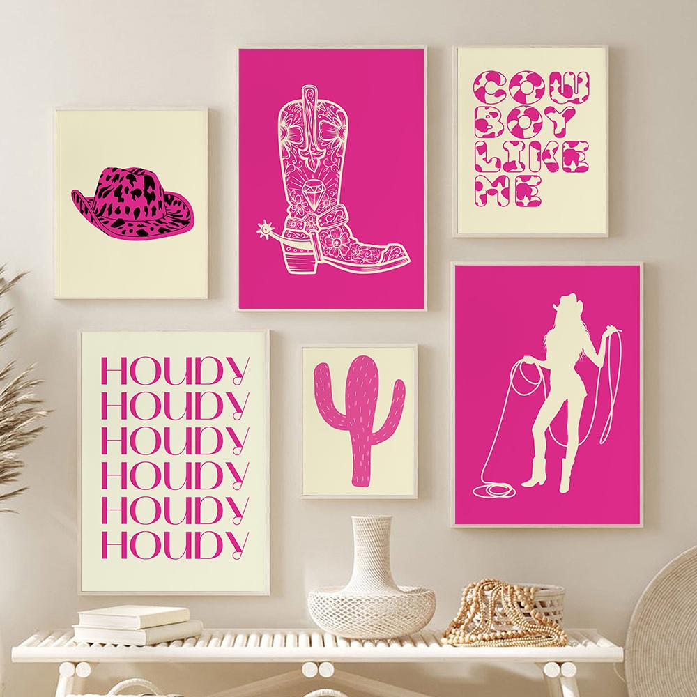 

Плакат с изображением пастушки, розовый родео с принтом, ковбойские сапоги в стиле ретро, ​​модная настенная живопись на холсте, декор для комнаты в общежитии, фотографии