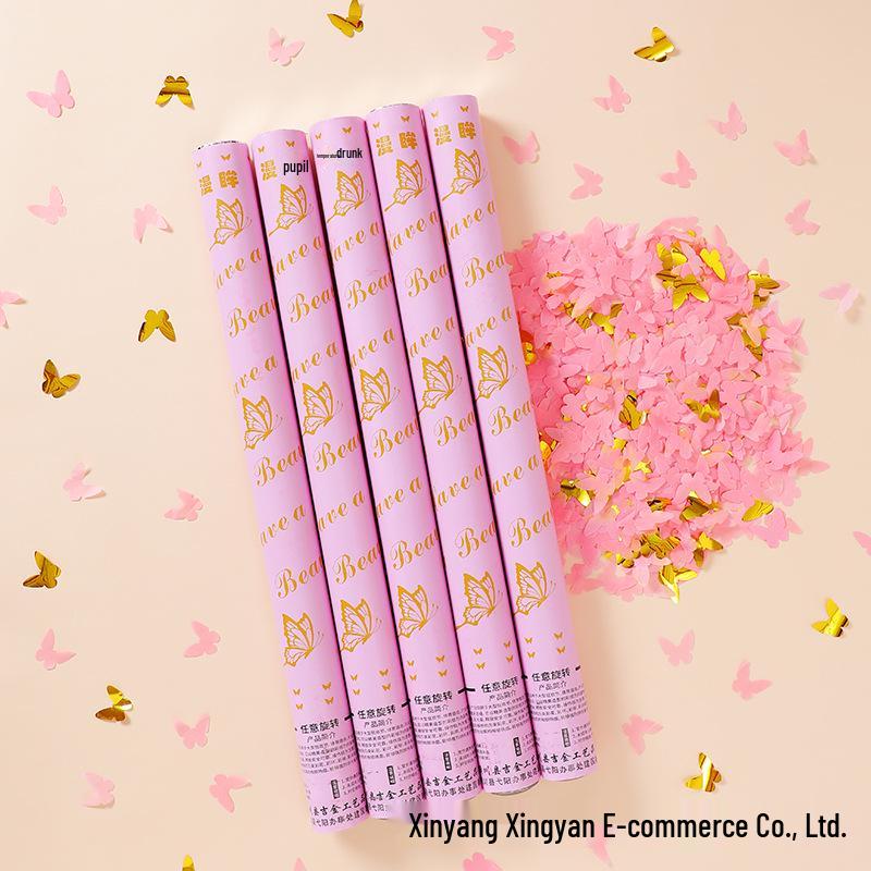 Pink Butterfly Wedding Confetti Cannon - Handheld Spray for Celebrations