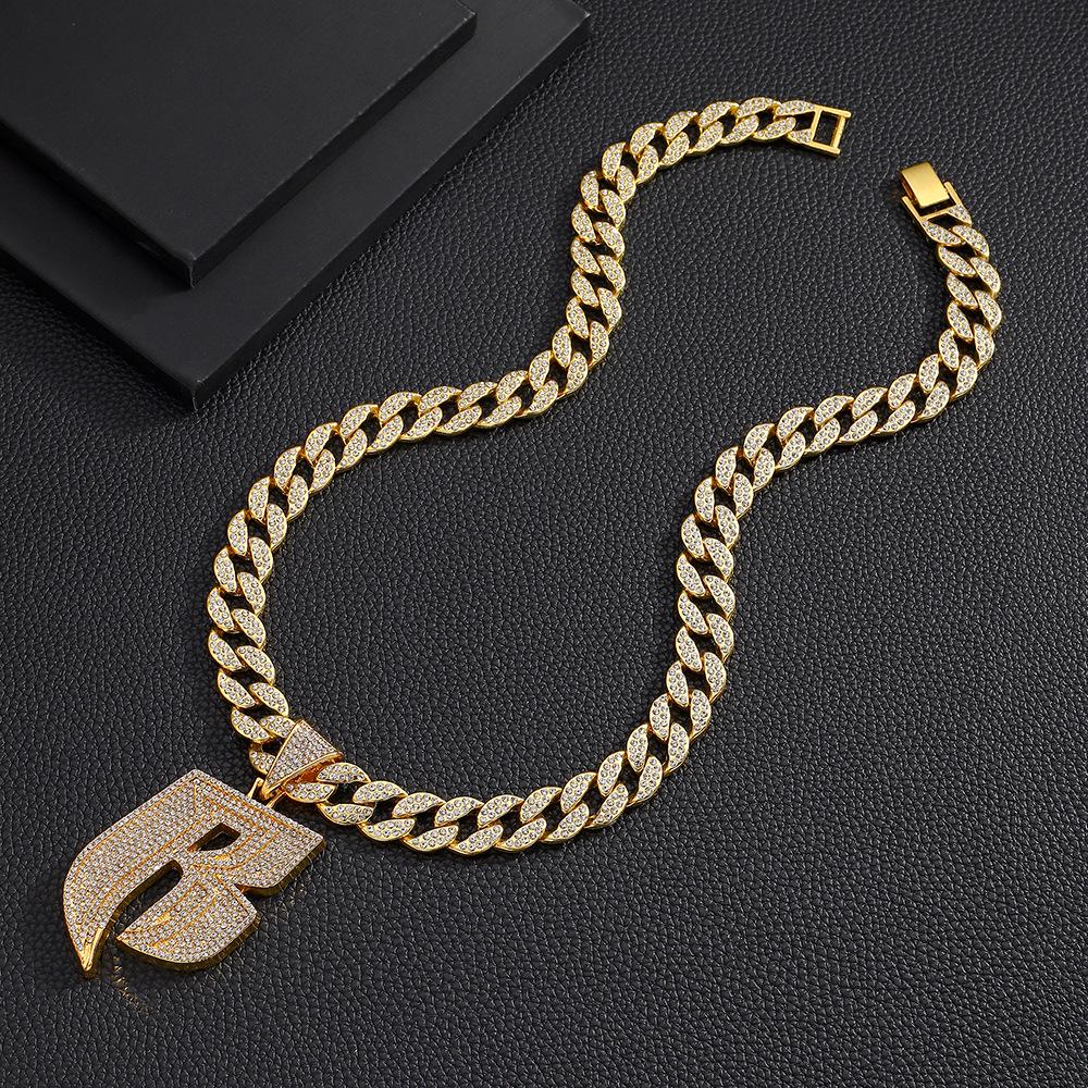 Men's Hip-Hop Punk Style Diamond Letter B Pendant with 15mm Cuban Chain Necklace