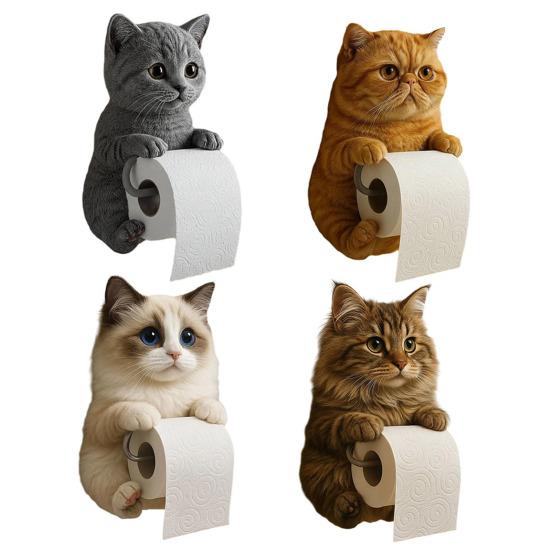 Cat Toilet Paper Holder, Wall-Mounted Toilet Roll Organizer, Bathroom Kitchen Loo Roll Storage for Cat Lovers Housewarming Gift