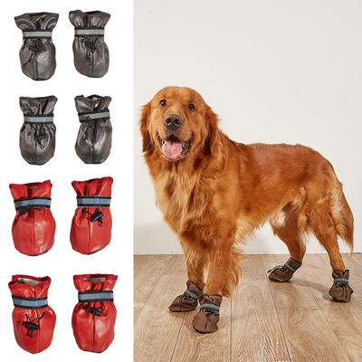 4 Stück Hundeschuhe für große Hunde wasserdicht reflektierend großes Haustier Leder rutschfeste Stiefel Golden Retriever Labrador Outdoor-Zubehör