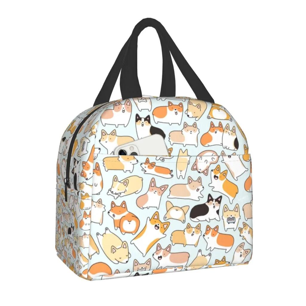 Roztomilé veselé Corgi přenosné krabičky na oběd Vodotěsná termotaška chladicí Izolovaná taška na oběd s motivem velšského Corgi pro ženy do školy do práce