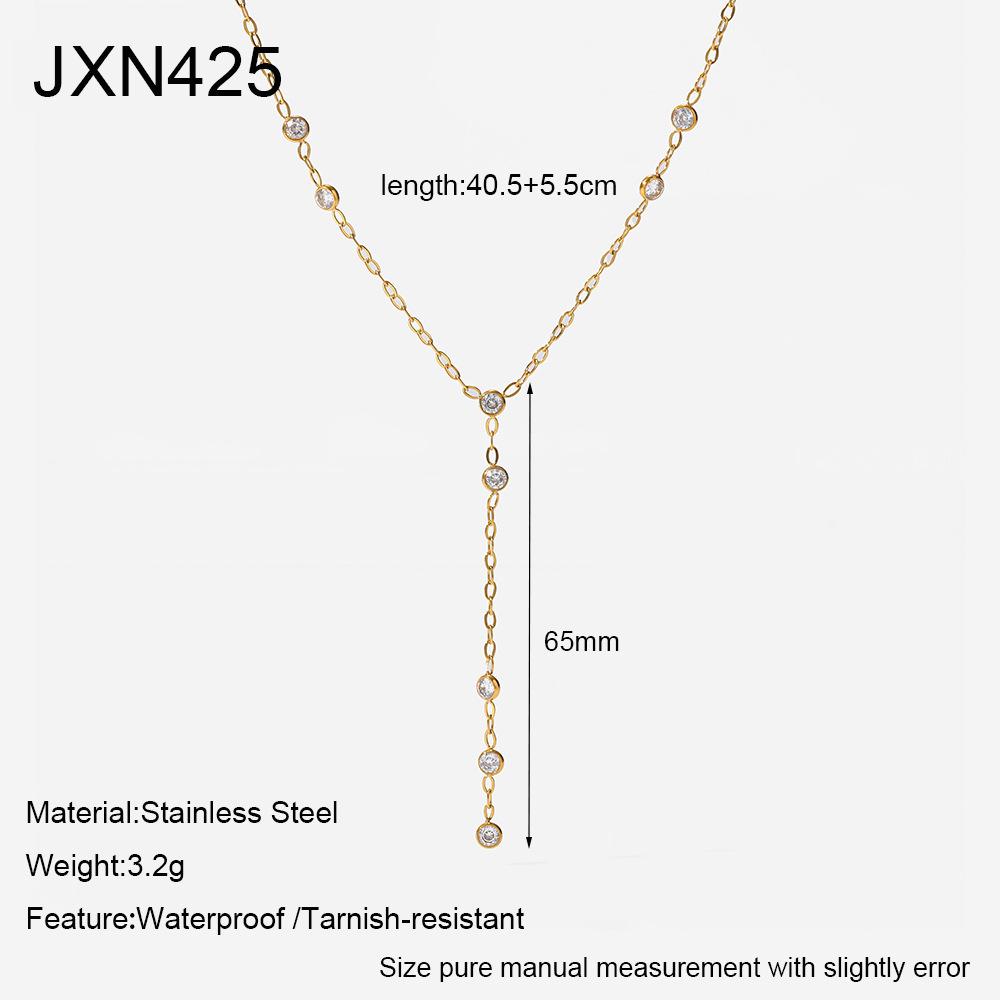 Popular Y-type tassel diamond necklace stainless steel plated 18K gold waterproof premium clavicle chain jewelry