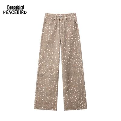 PEACEBIRD Dam Högmidjade Tryckta Vida Fleece-Jeans