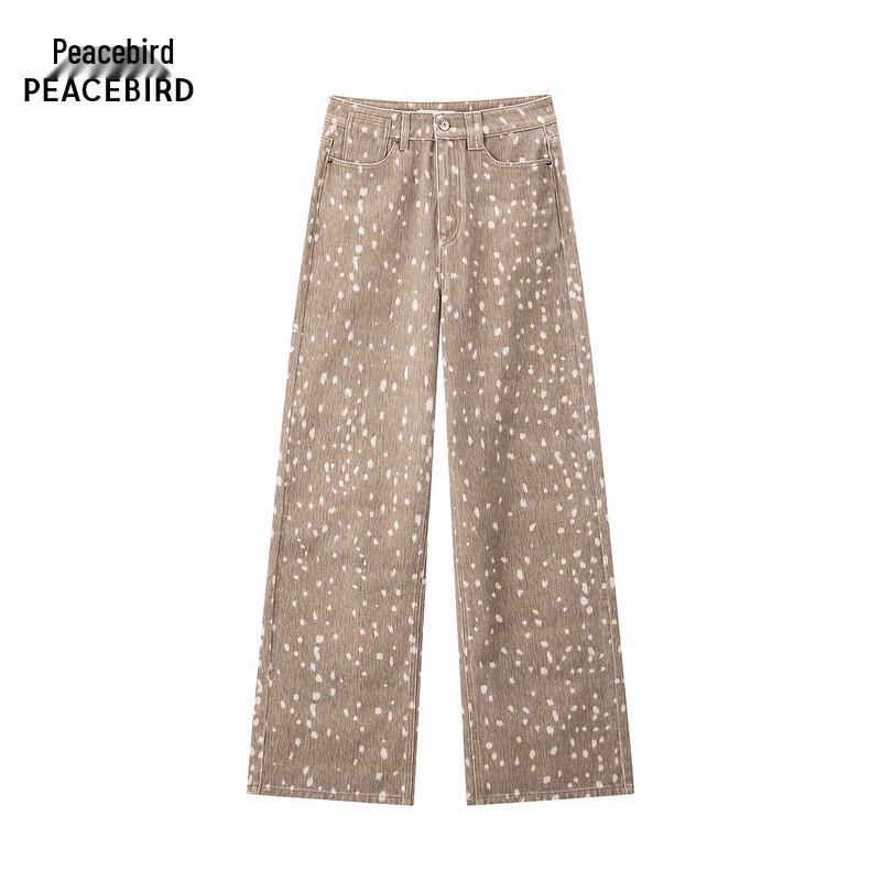 PEACEBIRD Women s High-Waist Printed Wide-Leg Fleece Jeans S