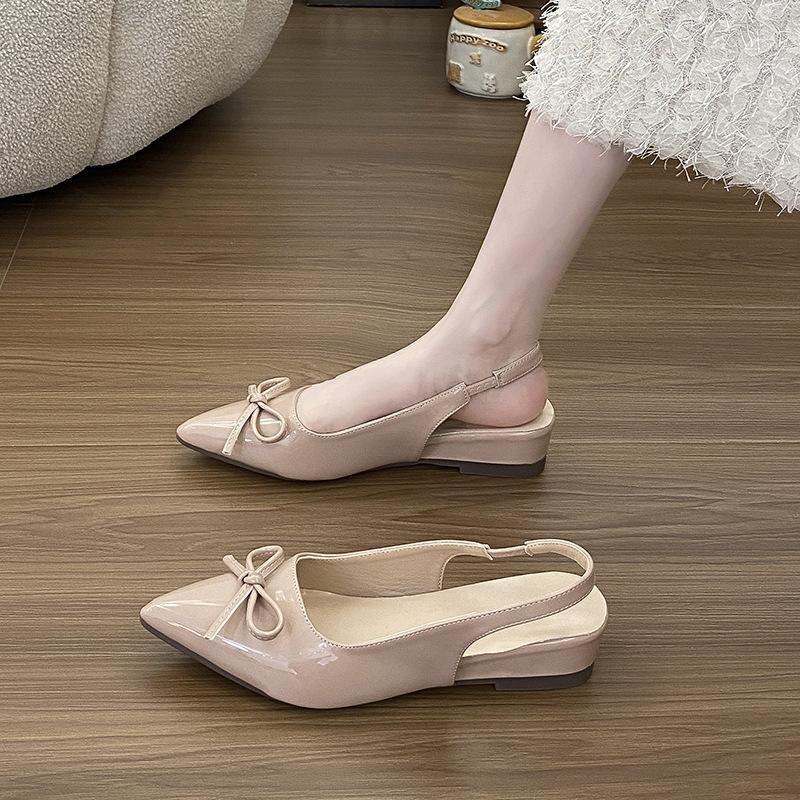 Pink Bag Head Sandals Women's 2025 New Bow Back Empty Fashion Versatile Pointed Single Shoes French Style