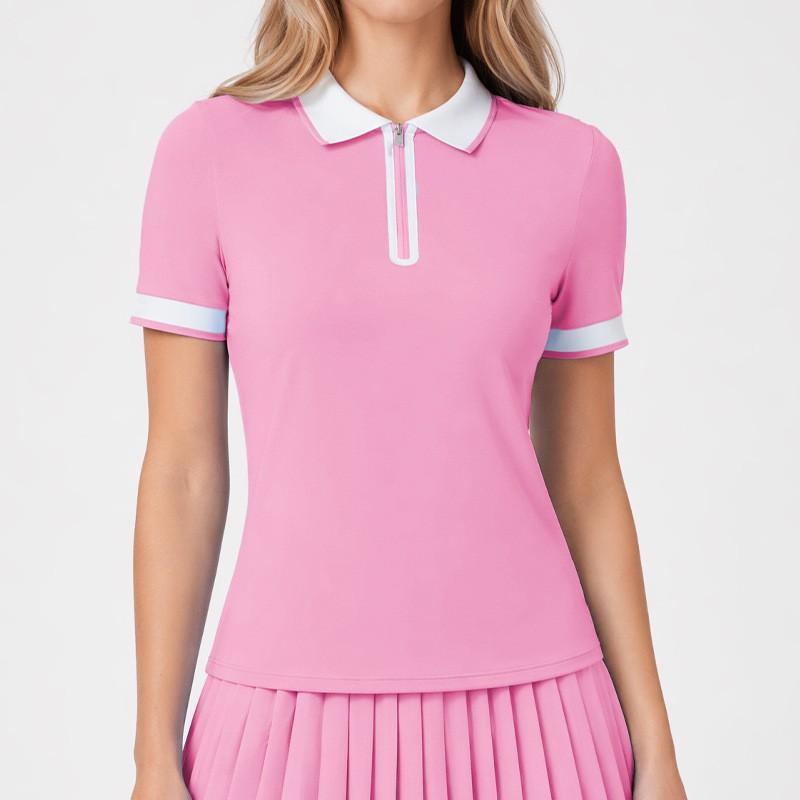 Womens Breathable Fitness Tee Slimming Loose Short Sleeve Polo Top Gym Running Tennis Golf