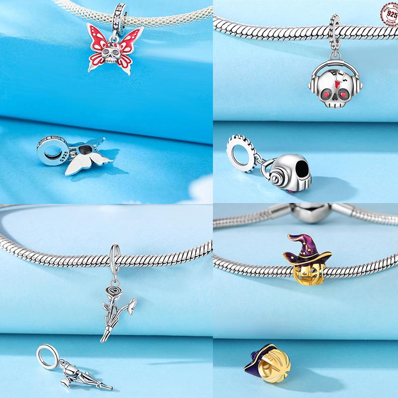 Halloween Skull Witch Pumpkin Bat Rose Bead Components Pendant Bead Component Compatible With Charm Bead Components Copper Metal Authentic Original