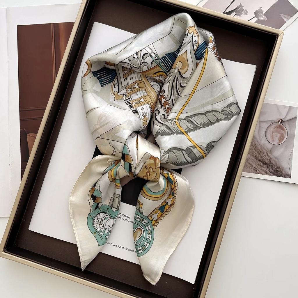 Luxury Satin Scarfs Square Scarf Korean Fashion Kerchief Rose Print Scarves Bandanna Wraps Scarf Decoration Shawl 70*70Cm