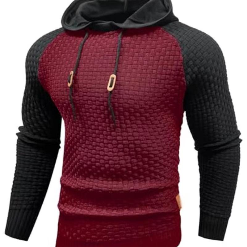 2025 Men's Color Block Plaid Slim Fit Hoodie - Casual Long Sleeve Knit Pullover