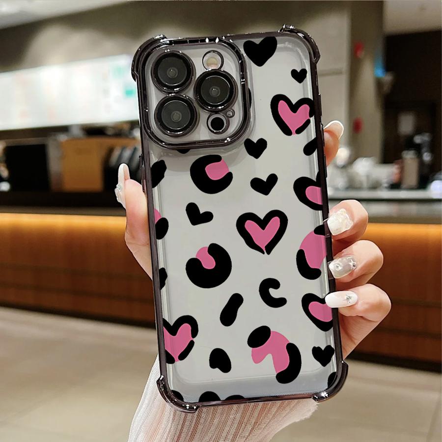 

Cartoon Love Leopard Pattern Case for Apple iPhone 17 Pro Max 16e 15 Air 13 11 14 12 Plus 16 Pro Phone Cover iPhone 16e