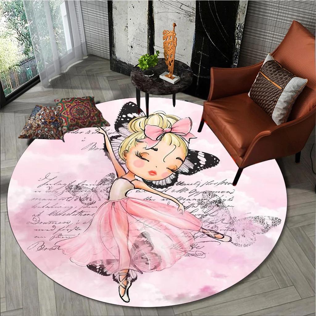 Cartoon Ballet Girl Round Carpet Moon Princess Print Rug For Children's Room Sofa Living Room Balcony Corridor Decor Floor Mat