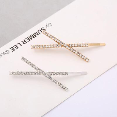 Koreanische goldene Haarspange in X-Form mit Diamanten – Haarnadel im süßen Temperamentstil