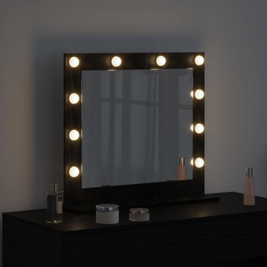 Black Washbasin Mirror with Oak Effect 60 x 55 x 18 cm