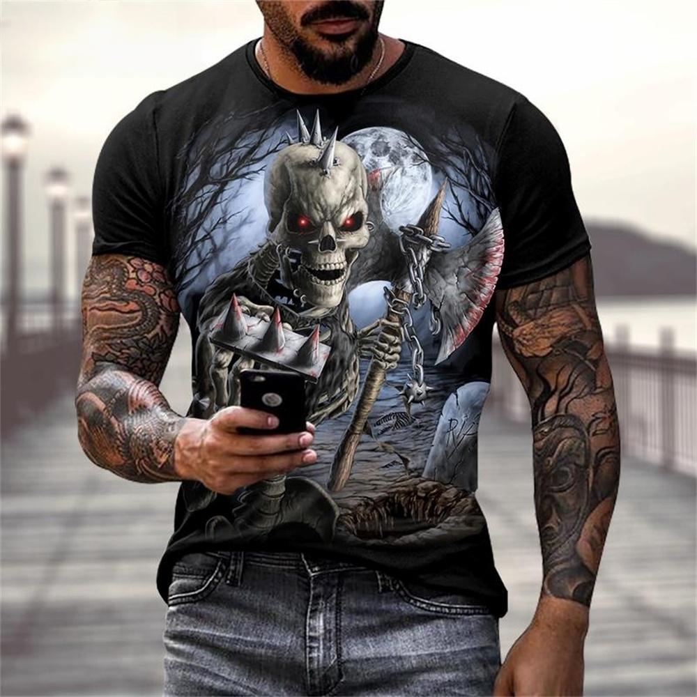 Men s Horror Skull Print T-Shirt 3D Fashiont-Shirt Shirts Skull Print T Shirt Men Casual Vintage Hip Hop Summer Tee Top Clothes XS