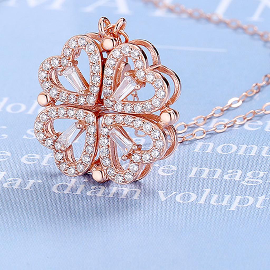 Four Leaf Clover Necklace Silver Open Convertible Small Heart Pendant Necklace Jewelry Rose Gold