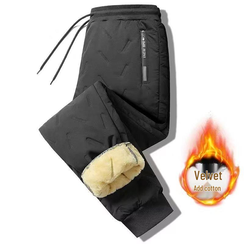 

Men s Thickened Lambskin Winter Sweatpants: Cold-Proof, Waterproof, Plush, Fashionable Large-Size Cotton Outdoor Wear XL, 110-125 cm