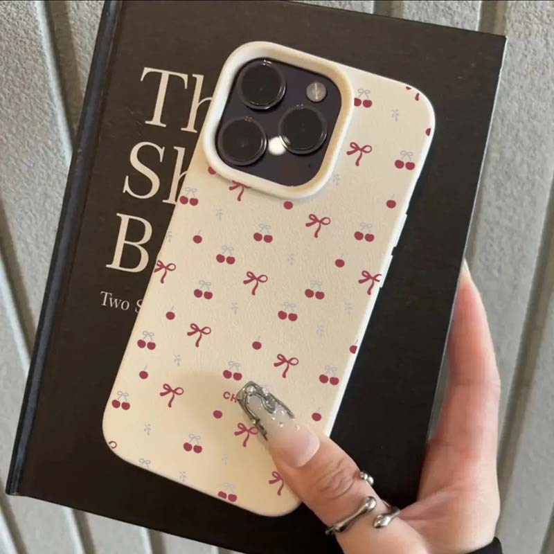 Cherry Blossom Lichee Pattern Silicone Phone Case For iPhone 16 Pro Max 15 14 Plus 13 12 11 XS X XR 16e With a Bow Design Cover