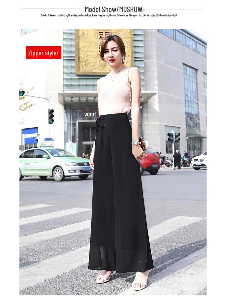 Women's High-Waist Chiffon Wide-Leg Summer Pants with Slit