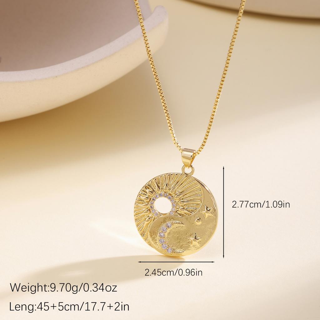 Nidin New Retro Round Shape Inlaid Crystal Zircon Irregular Pendant Necklace For Female Male Vintage Moon Star Sun Jewelry Gifts