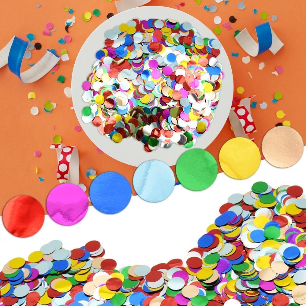 Multi-color Metallic Foil Paper Shreds(1.5 cm)Round Dots Glitter Rainbow Table Confetti,Suitable for party and wedding decoration,Per Pack 2.1 Ounce