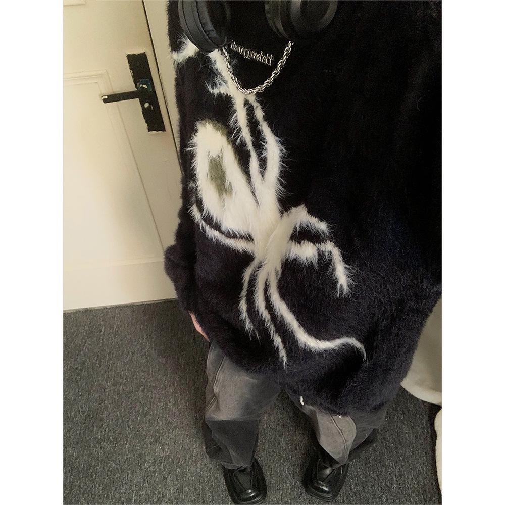 Men s Spider Jacquard Sweater - Autumn/Winter Trendy Loose Knit Pullover Large