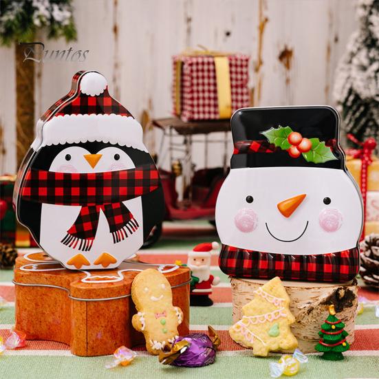Cutie de bomboane de Crăciun Desen animat Moș Crăciun Om de zăpadă Pinguin Biscuiți de ciocolată Gustări Deliciu Depozitare cadouri Container de fier Favoruri de petrecere