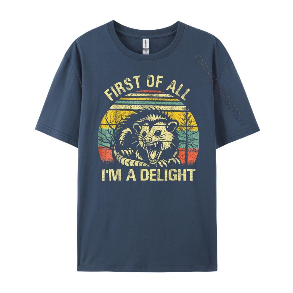 

First Of All I M A Delight Retro Purple Angry Opossum Possum Brand T Shirt Women ClassicMens Shirts St Patricks Day 4XL