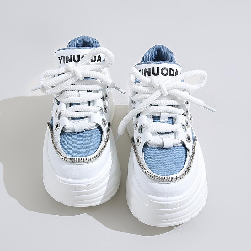 Fashion 8CM High Platform Sneakers Women Casual Leather Sport Shoes New Autumn Vulcanized Skateboard White Shoes Woman Chaussures Femme