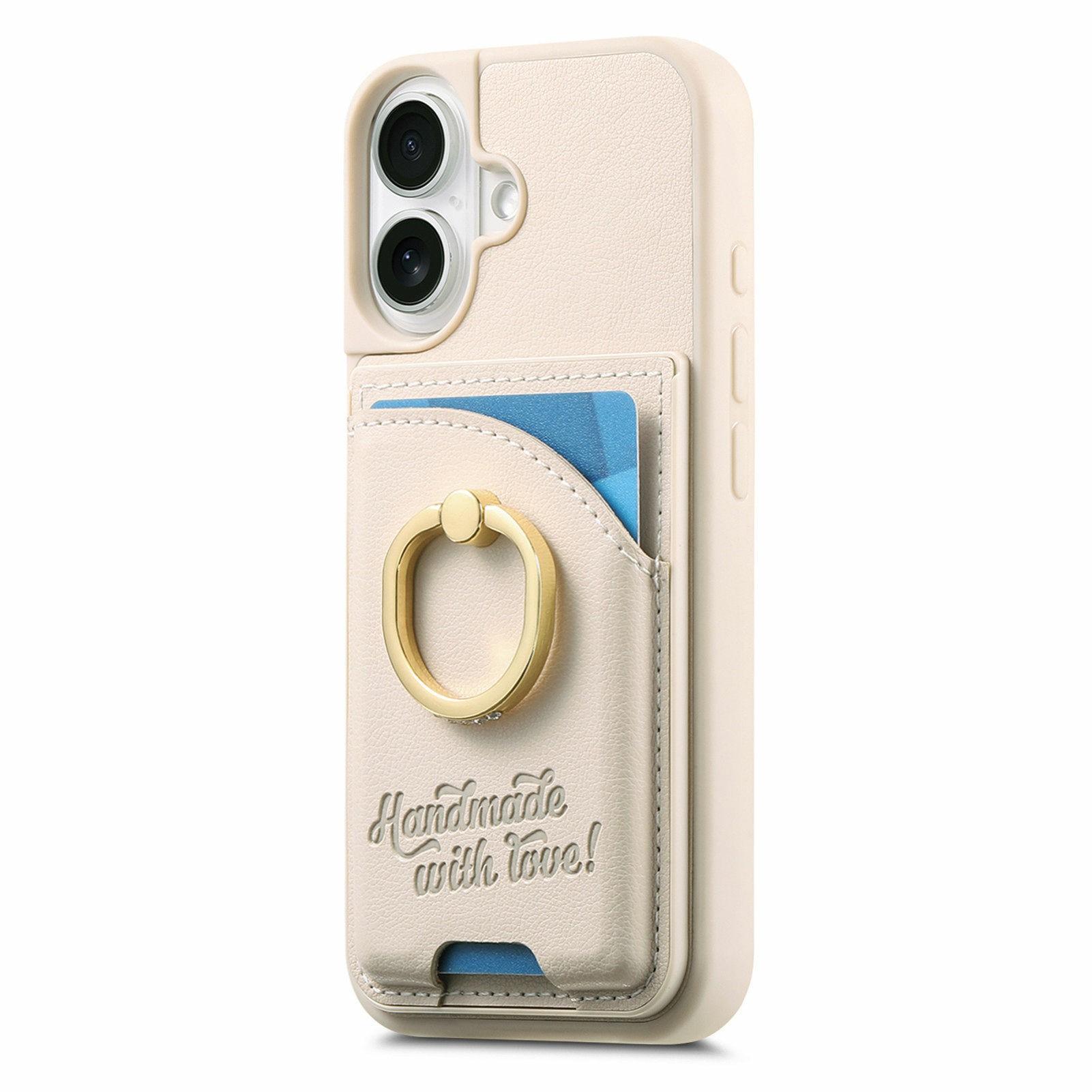 

For iPhone 17 Case Card Holder Rhinestone Ring Holder Kickstand Leather Back Phone Cover
