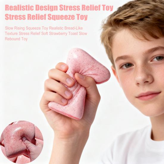 Slow Rising Squeeze Toy Realistic Bread-Like Texture Stress Relief Soft Strawberry Toast Slow Rebound Toy