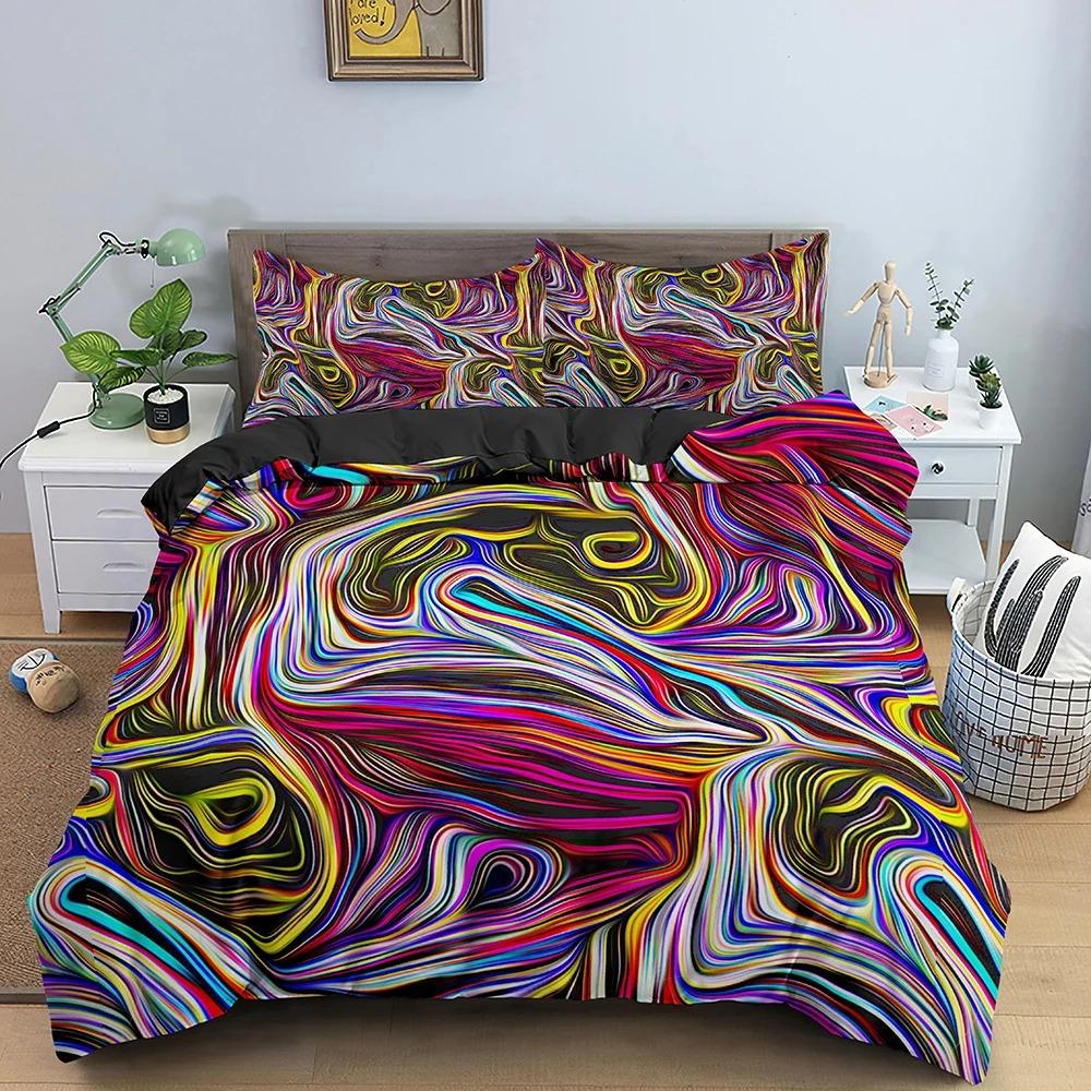 Geometrisches Bettbezug-Set Bettwäsche-Set Twin Full King Queen Size Psychedelisch 3D Abstrakt für Kinder Jugendliche Polyester Bettdeckenbezug
