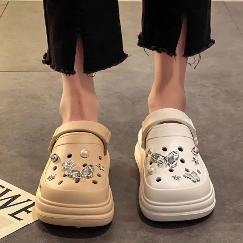 Big Hair Girl Sweet Cool Bow Hole Shoes Women Summer Wear Thick-soled Non-slip Bag Head Beach Sandals