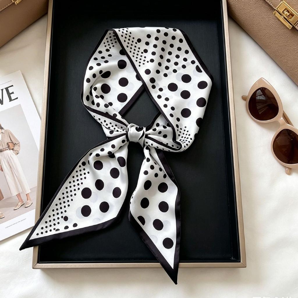 French retro polka dot long silk scarf women's spring and summer fashion temperament versatile high-end scarf headband streamer belt