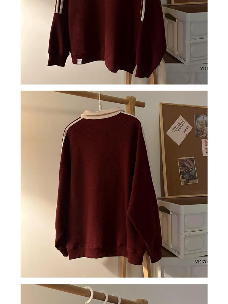 Men's Polo Sweatshirt 2025: Hong Kong-Inspired, Loose-Fit, Retro College Style, Long-Sleeve Top for Spring and Autumn.