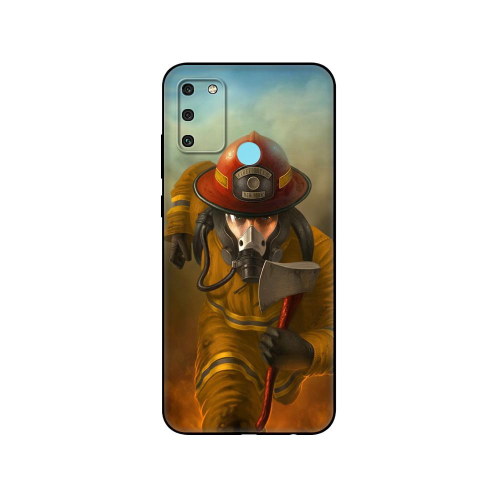 Černé TPU pouzdro pro Huawei Honor 8a Prime 8s Prime 9 Lite honor 9A 9C 9X Premium 9x Pro 9S Pouzdro Kryt Hasičští hrdinové Hasič