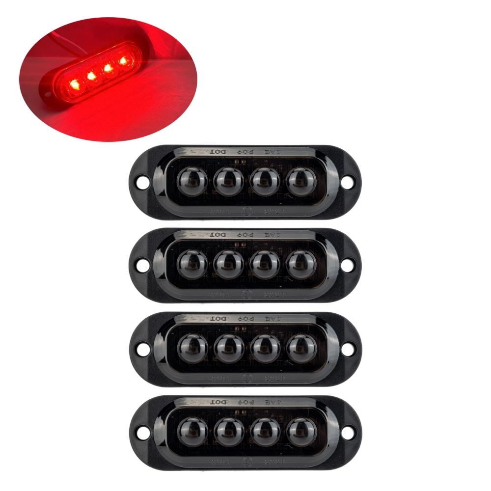 4PCS 12/24 Volt Side Marker Lights LED Smoked Lens Amber 4LED Side Markering Truck Light Boat Trailer Indicator Signal Light