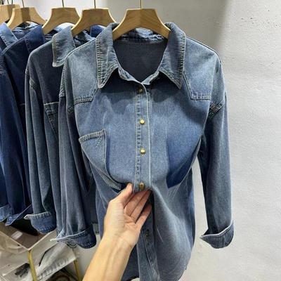 2024 Frühling Damen Designer Jeansjacke: Hongkong Koreanischer Stil, Lässiges Vielseitiges Langarm-Schichthemd