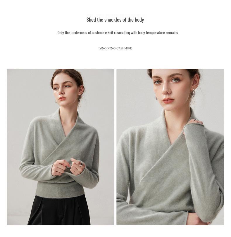 Heathered Cashmere V-Neck Women's Slimming Wrap Sweater
