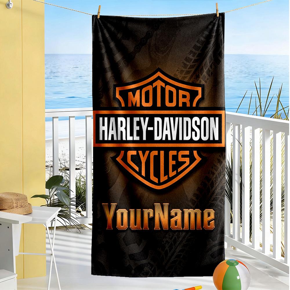 Harley-davidson Motorcycles Personalized Name Beach Towel Super Soft Microfiber Quickdry Fabric Suitable for Swimming Gym Camping Yoga Vacation