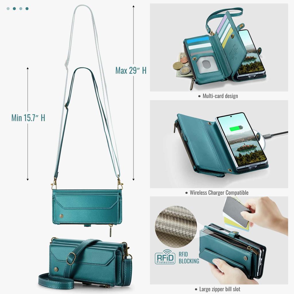 For Samsung Galaxy Z Fold 8 Case Crossbody Zipper Wallet RFID Blocking Card Slot Magnetic Leather Wristlet Flip Cover for Women