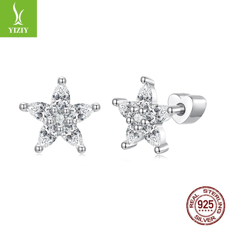 Funkelnde Zirkon-Blumen-Ohrstecker Damen Exquisite Blume S925 Sterlingsilber Gewinde-Ohrstecker